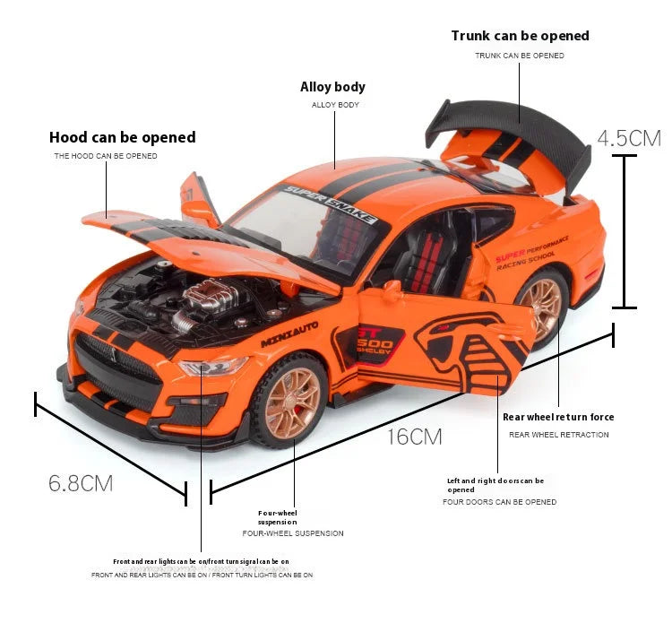 1:32 Ford Mustang Viper GT500 Supercar Alloy Diecast Model Decorative Trendy Ornaments Computer Desktop Ornaments Gift For Boys